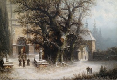 Procession at a Snow-Covered Monastery by Albert Bredow
